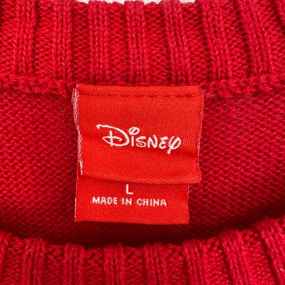 Disney Mickey Mouse Christmas Sweater L Holiday Fair Isle Print Snowflake Red - Picture 4 of 9